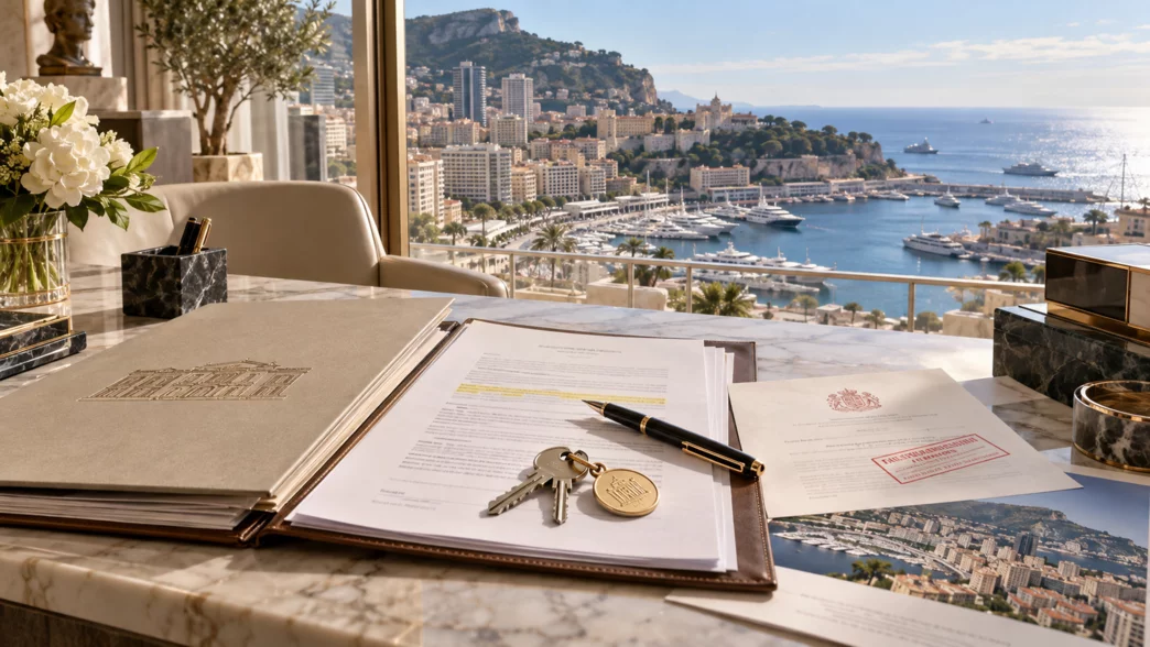 Dossier de vente immobilière à Monaco illustrant le droit de préemption et les formalités juridiques